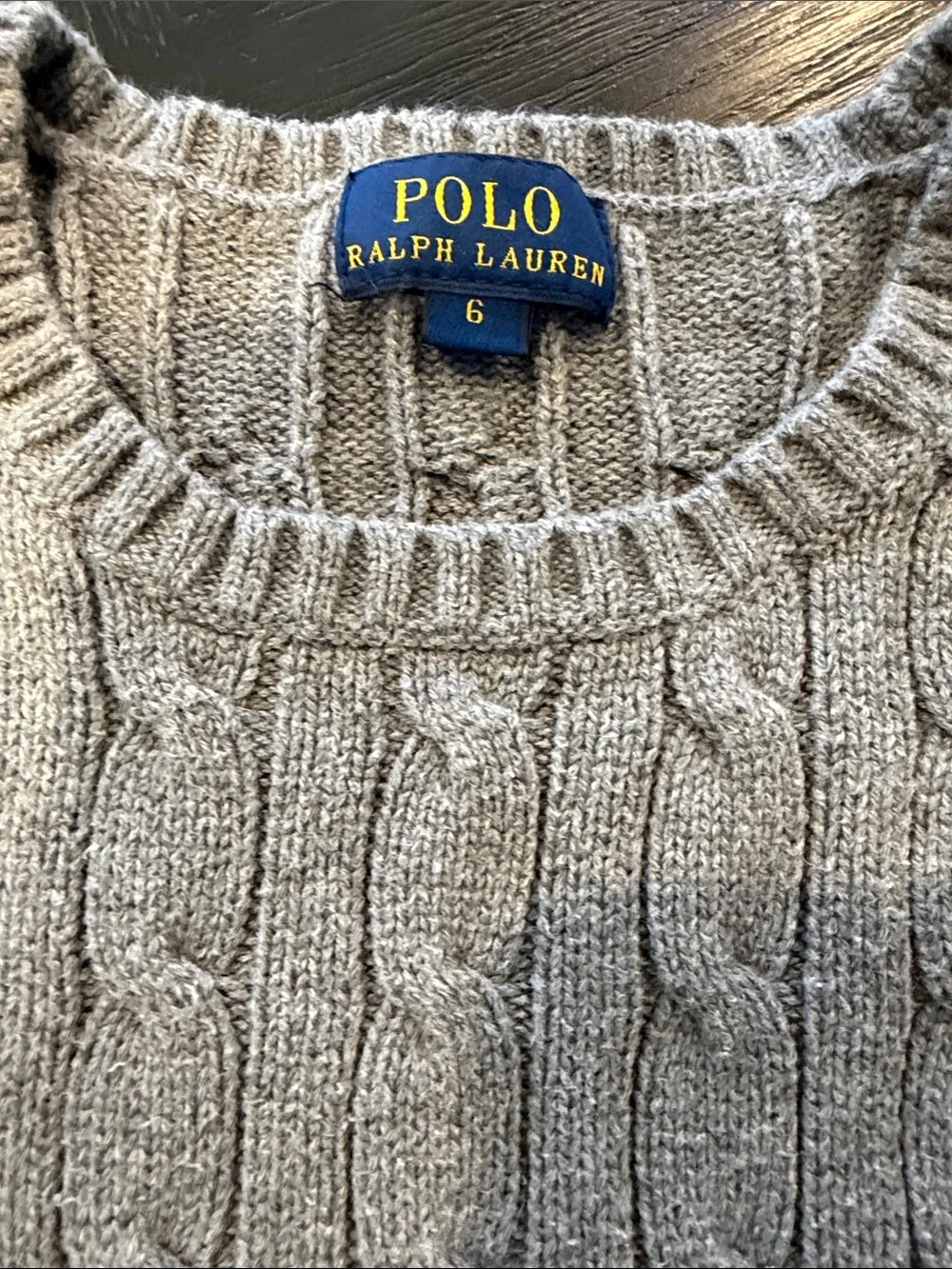 Youth Polo by Ralph Lauren Light Gray Cable-Knit Crewneck Sweater